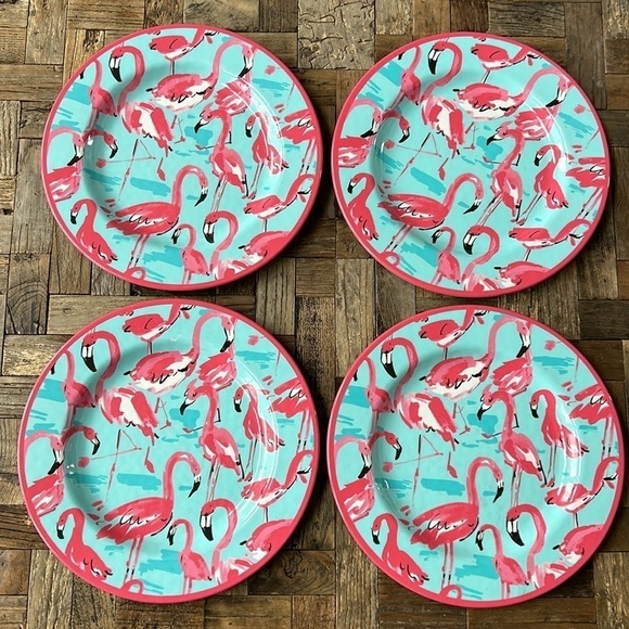 Isaac Mizrahi Flamingo Melamine Dinner Plates Beach Coastal - Picture 4 of 7
